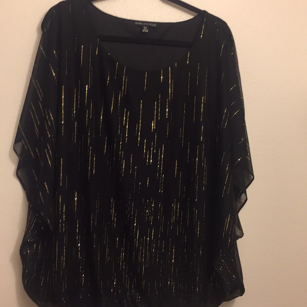 Sara Michelle Black Blouse with Gold Lurex Detail